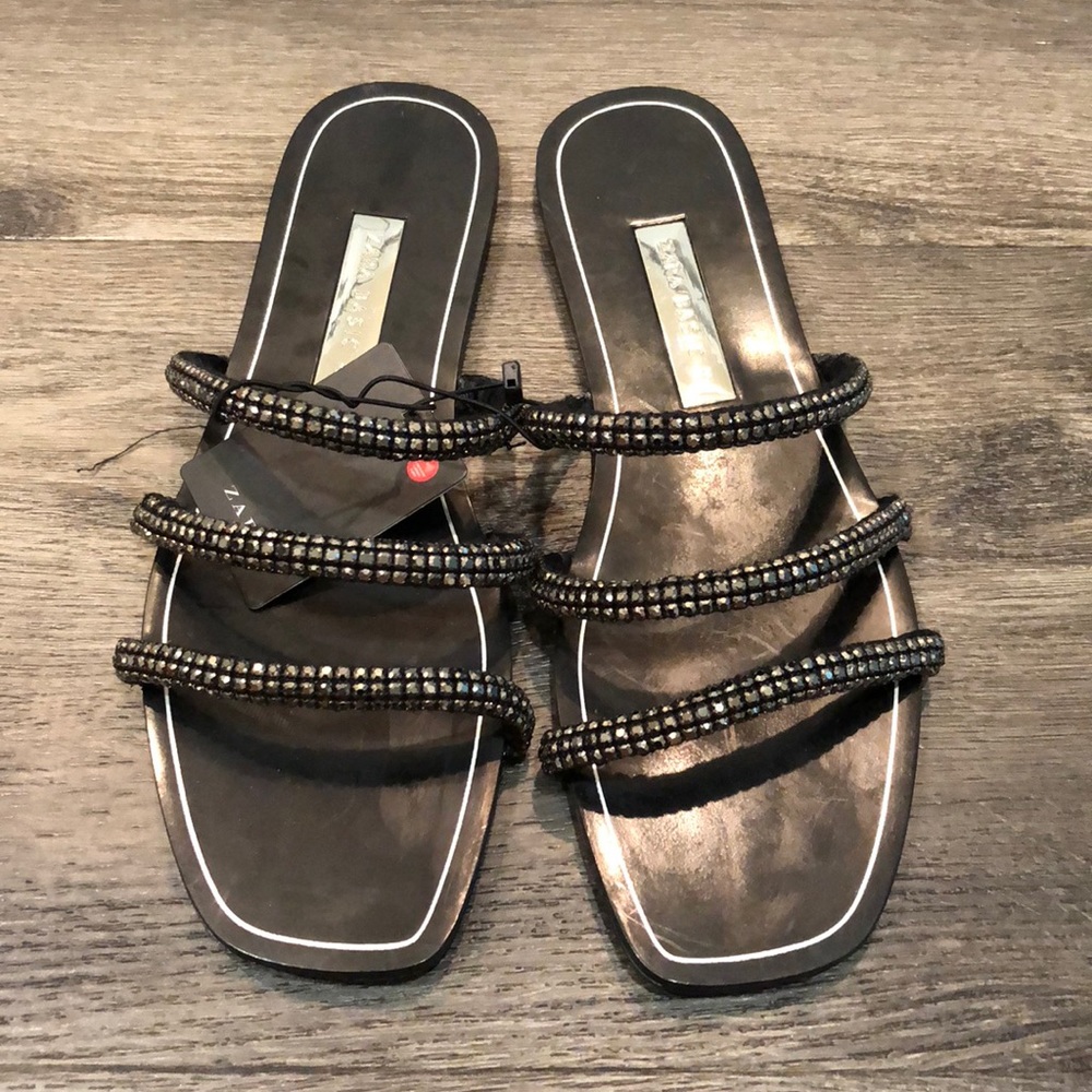 Zara Black Embellished Sandals **NWT**